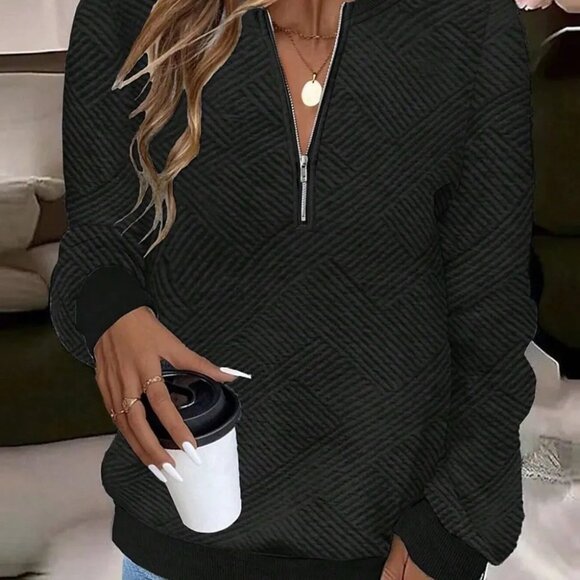 ✨NWT Boutique Quarter Zip Textured Long Sleeve Sweatshirt - Picture 7 of 15